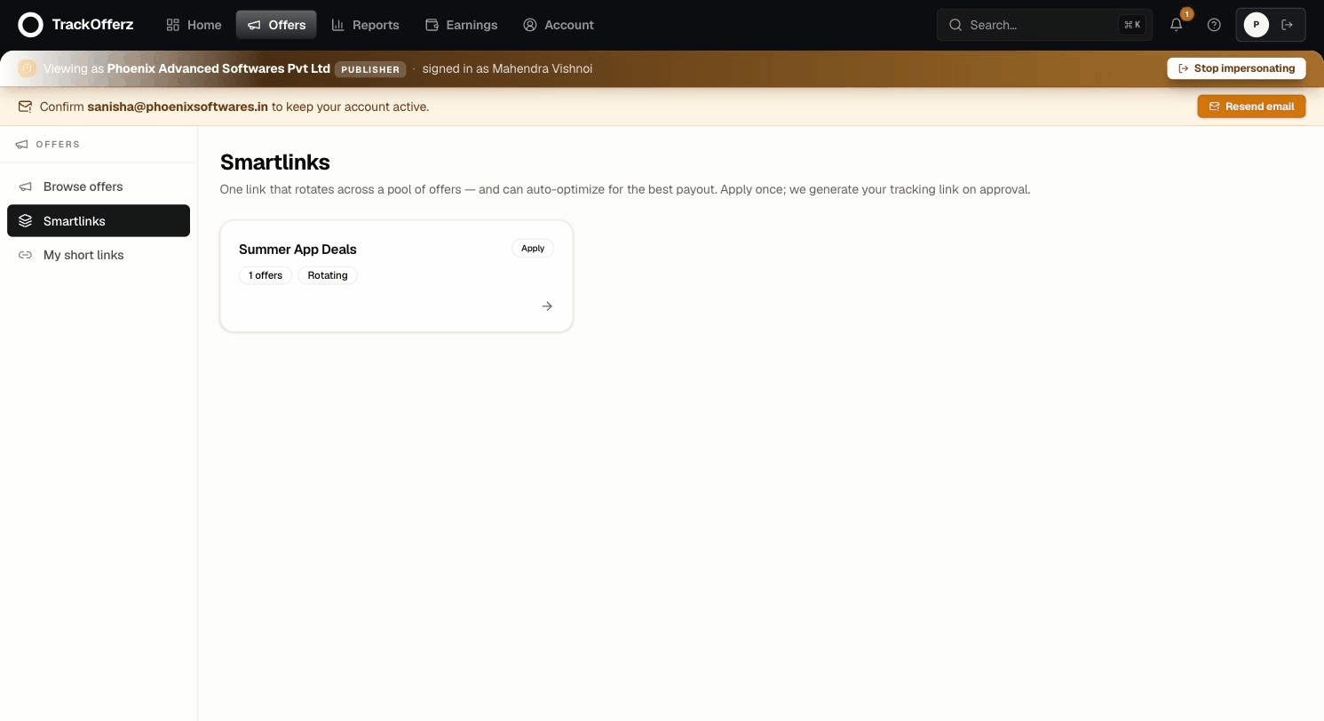The publisher Smartlinks marketplace listing available smartlinks